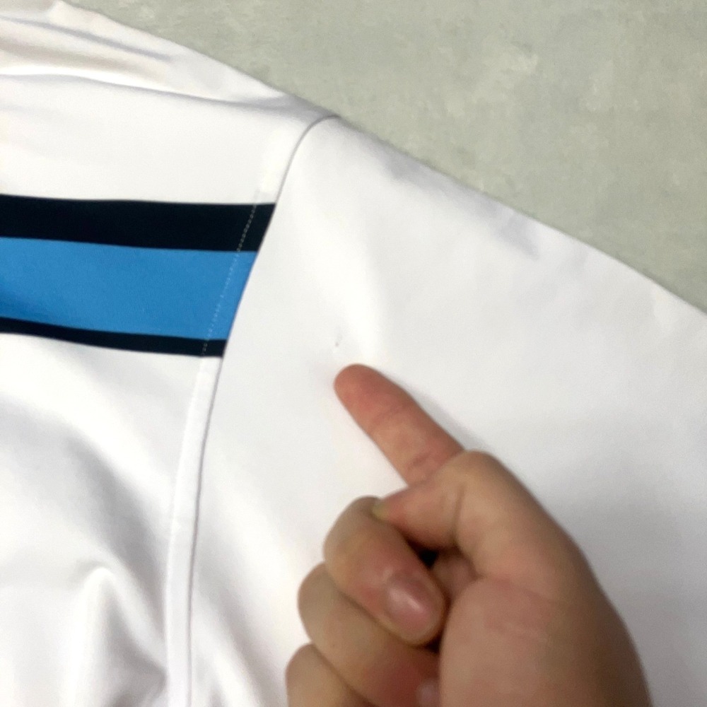 FootJoy FJ Golf Polo Shirt Men M White Black Blue Striped Athletic Performance - Picture 4 of 9